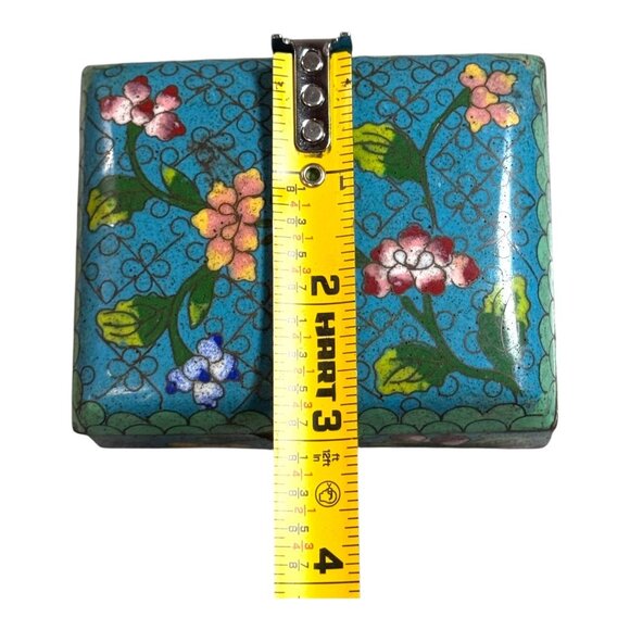 Vintage Cloisonné Floral Trinket Box Handcrafted Blue Enamel Jewelry Keepsake 3" - Picture 4 of 10